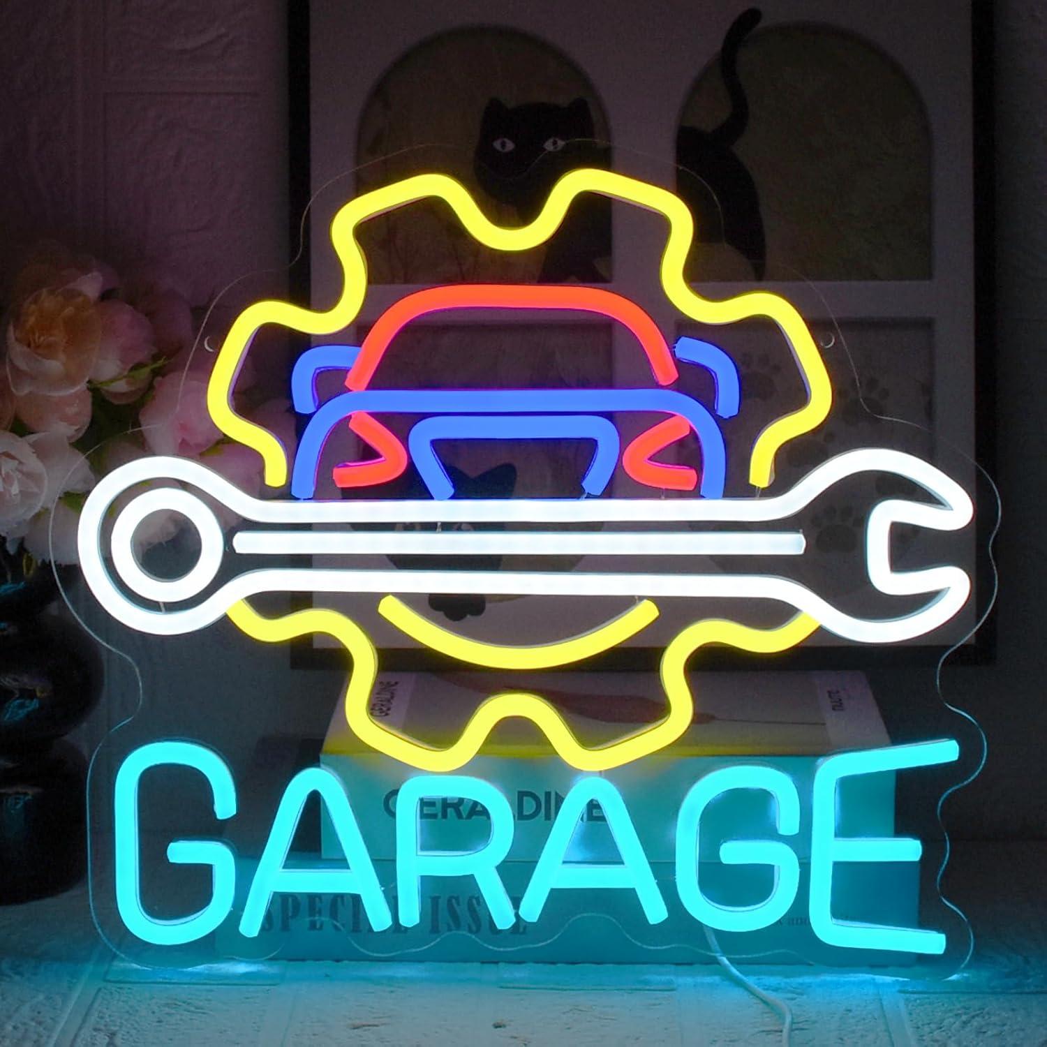 Auto Repair Shop - ガレージネオンサイン USB電源 LED調光可能ネオンライト マンケーブ、自動車修理工場、作業場、壁掛け照明、パーティー、誕生日プレゼントに