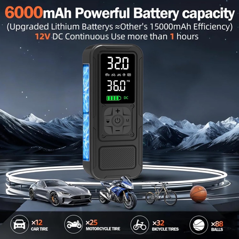6000mAhコードレスタイヤインフレーター、150PSIエ - Air Compressor のレビューと価格